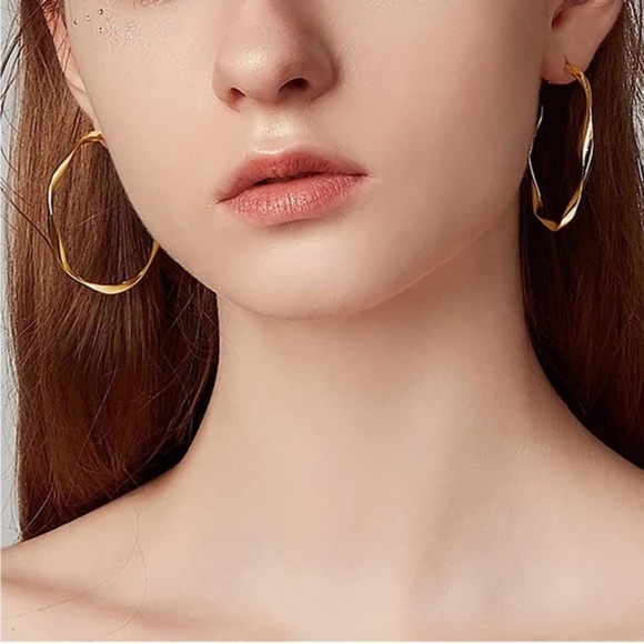 GOLD 14k Gold Plated Twist Hoop Earrings - Picture 2 of 3